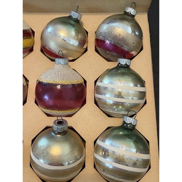 12 Shiny Bright Christmas Ornament Mica 2 " Mercury Glass Some Matching With Box - Picture 4 of 6